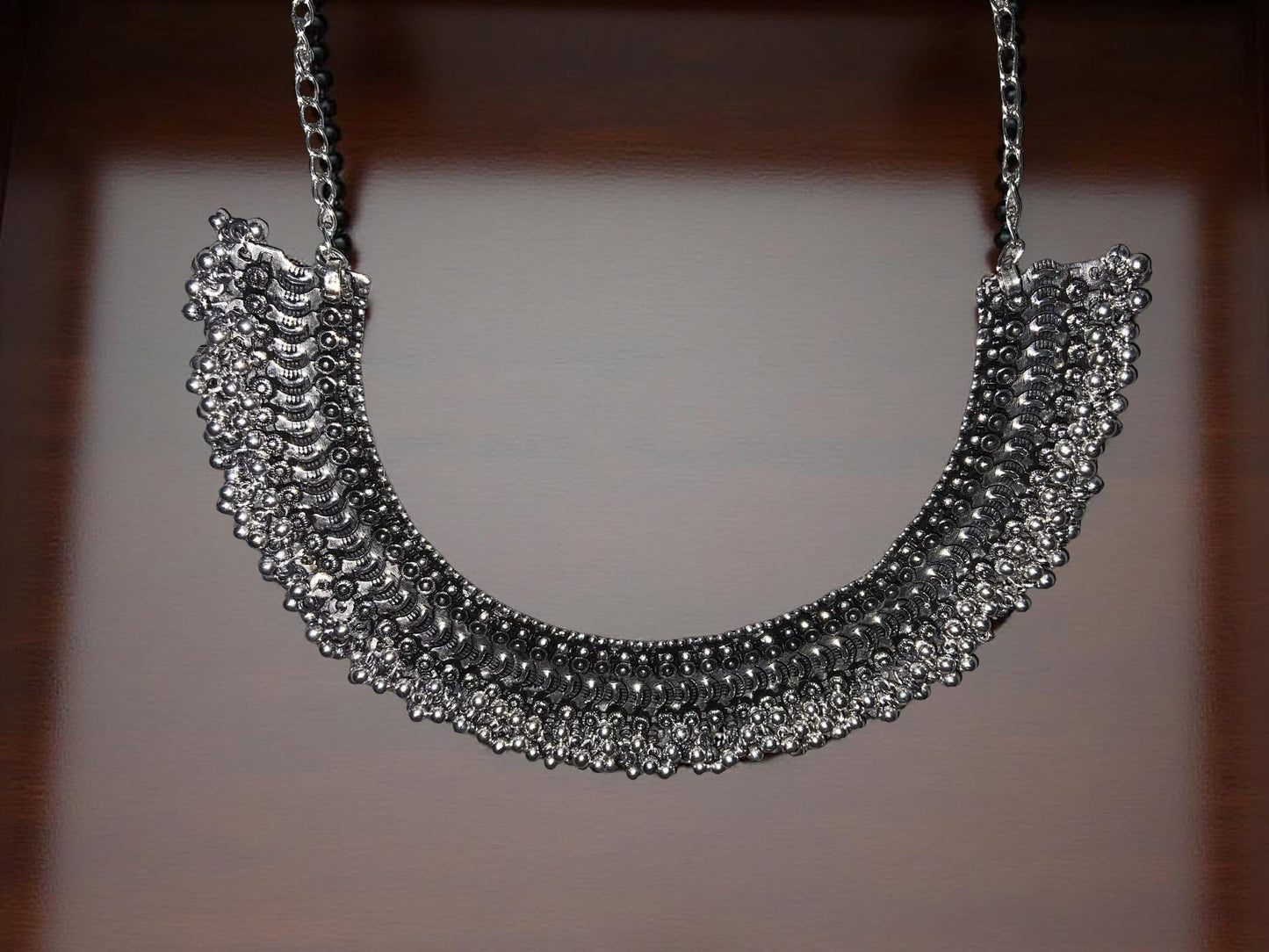 Oxidized Silver Statement Necklace – Handmade Boho Ethnic Jewelry