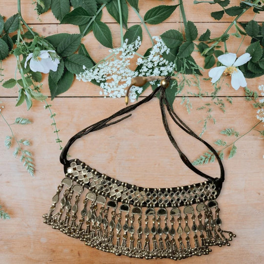 Boho Silver Choker Necklace – Oxidized Dangling Charms & Tassels