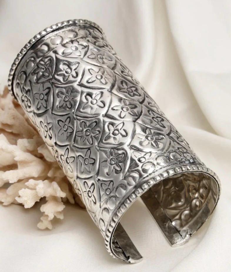 Oxidized Silver Cuff Bracelet, Elongated Bohemian Jewelry