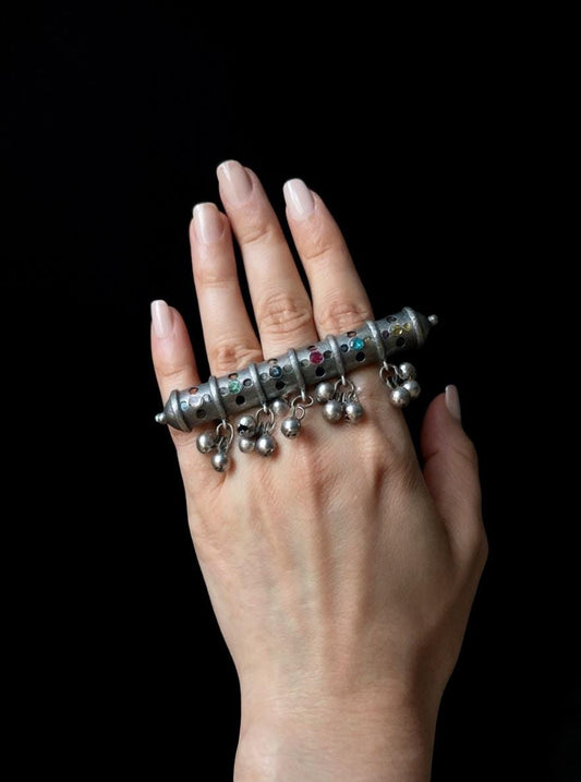 Oxidized German Silver Adjustable Ring: Handmade Boho Tribal Jewelry