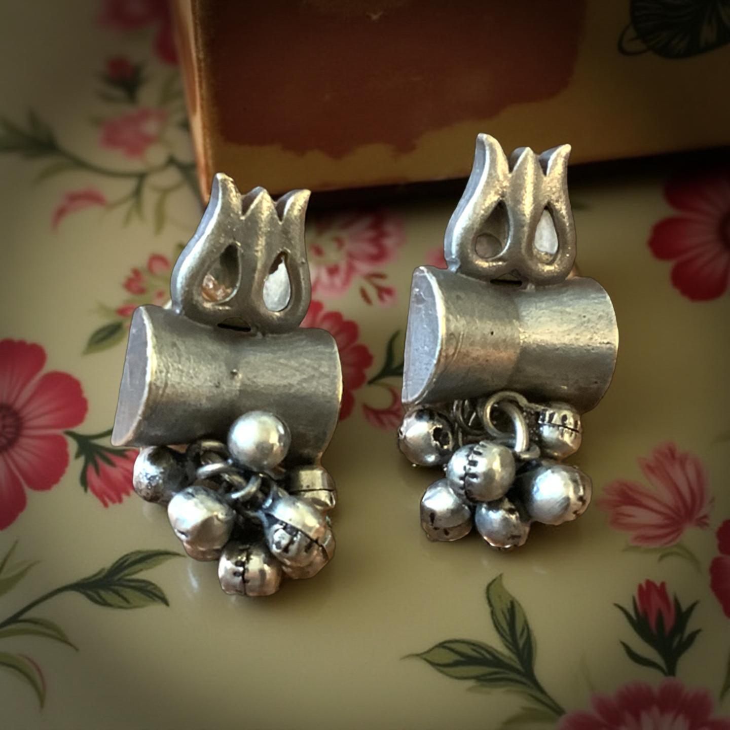 Boho Spiritual earring stud.Oxidized Shiva Symbol Jewelry – Ethnic Spiritual Statement