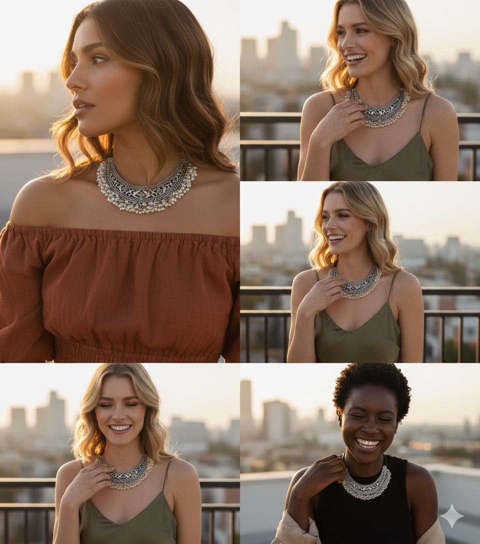 Handmade Pearl Choker Necklace Set – Vintage Silver Ethnic Jewelry