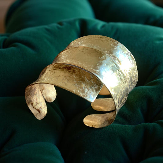 Hammered Gold Cuff Bracelet – Wide Boho Statement Jewelry