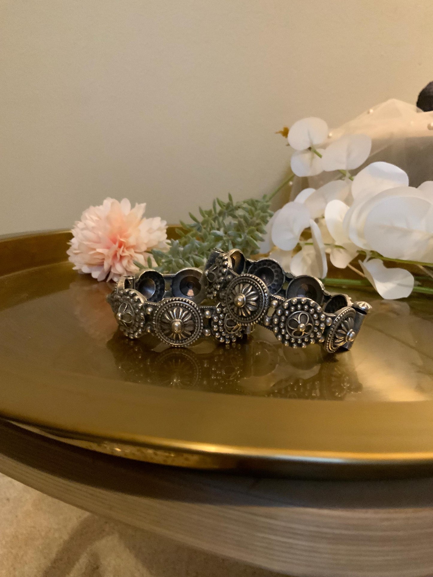 Oxidized Black Floral Kada Bangle: Openable Indian Ethnic Jewelry