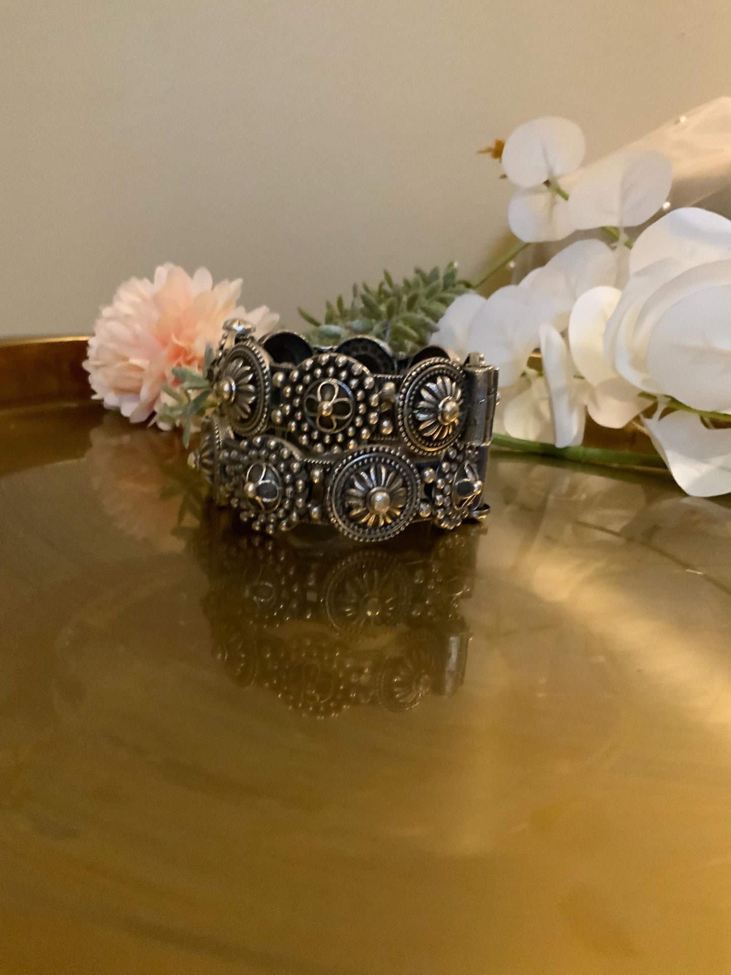 Oxidized Black Floral Kada Bangle: Openable Indian Ethnic Jewelry