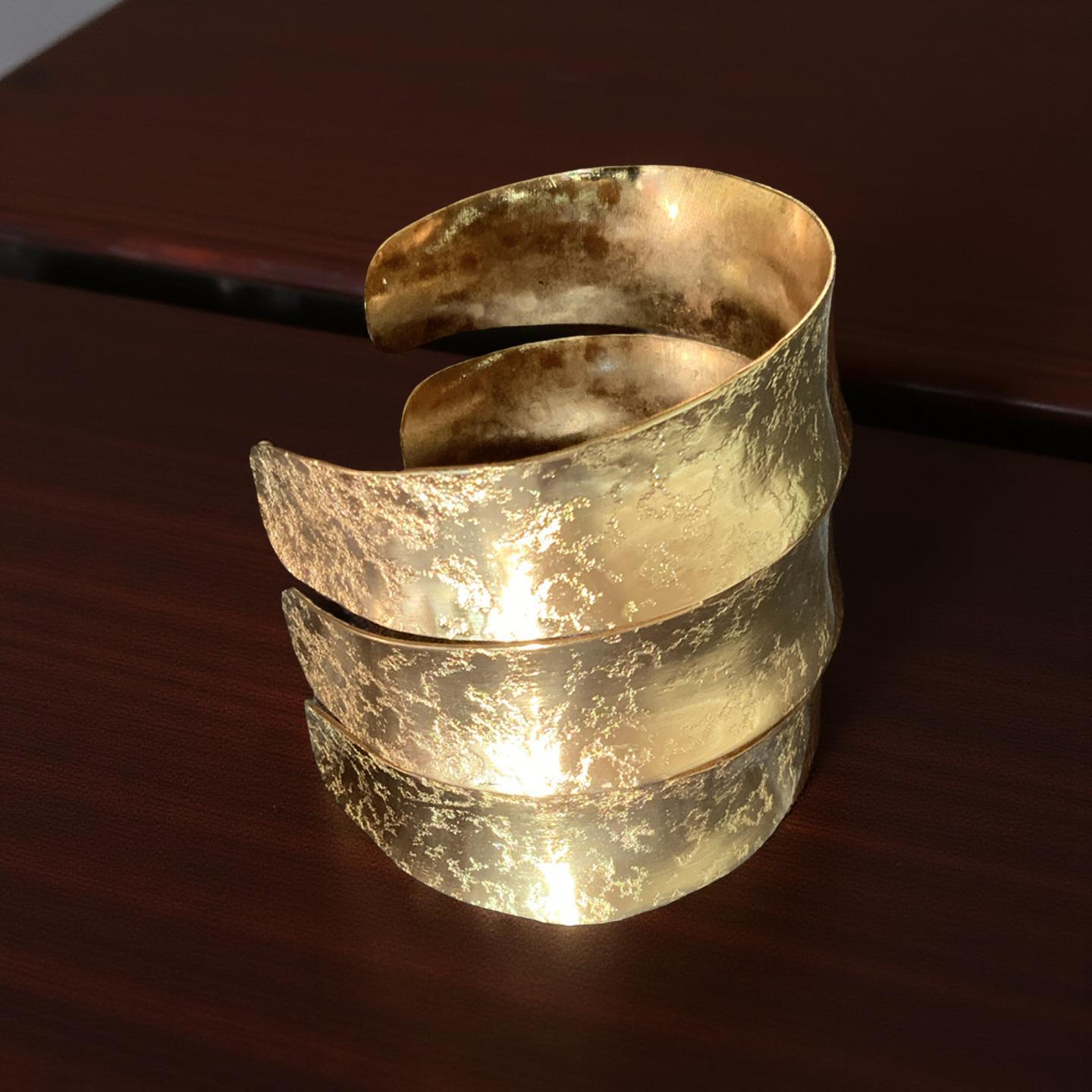 Hammered Gold Cuff Bracelet – Wide Boho Statement Jewelry