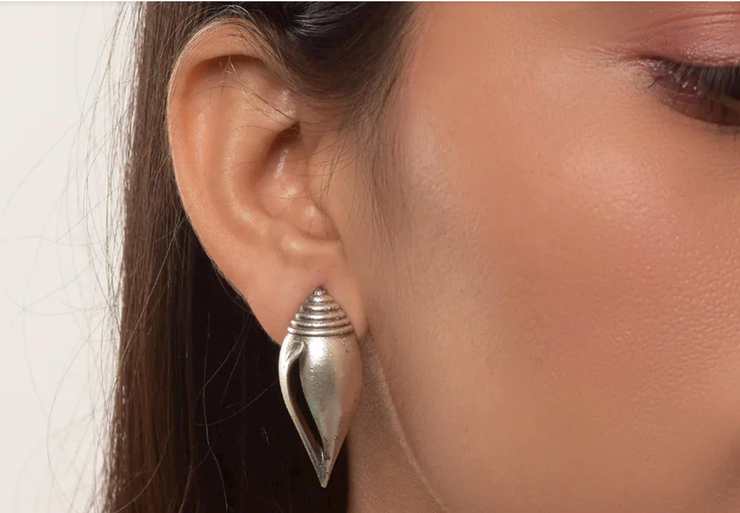 Oxidised Silver Shell Stud Earrings | Handmade Boho Minimalist Jewelry