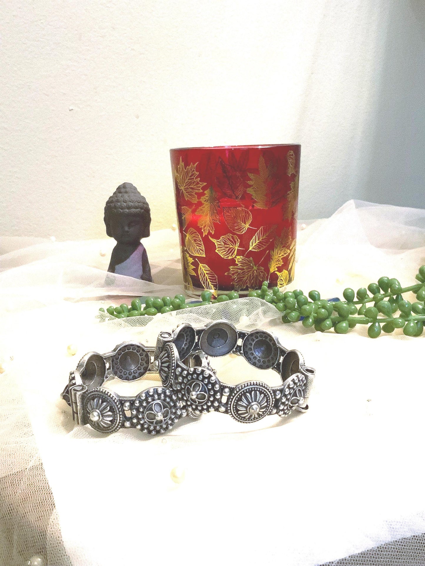Oxidized Black Floral Kada Bangle: Openable Indian Ethnic Jewelry