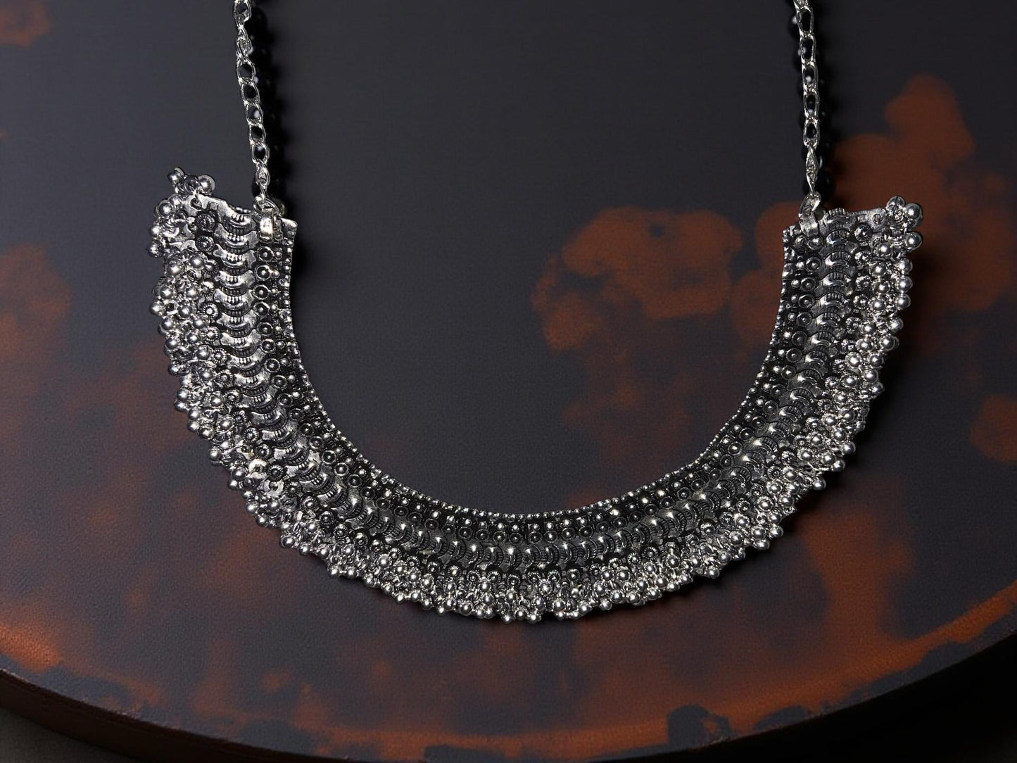 Oxidized Silver Statement Necklace – Handmade Boho Ethnic Jewelry