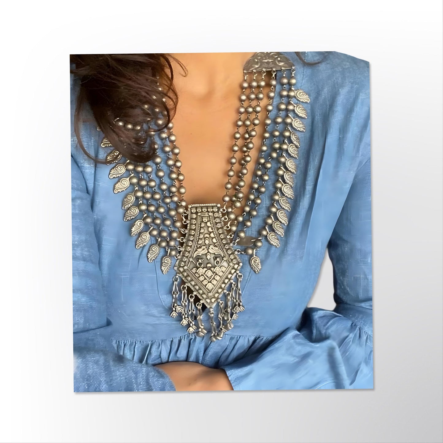 Oxidized Black Layered Bohemian Necklace – Handmade Boho Statement Pendant