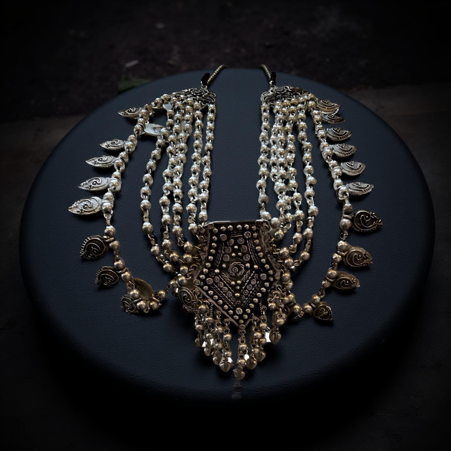Oxidized Black Layered Bohemian Necklace – Handmade Boho Statement Pendant