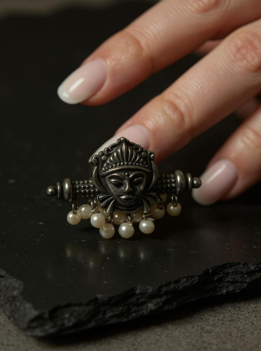 Oxidized German Silver Adjustable Ring: Handmade Boho Tribal Jewelry