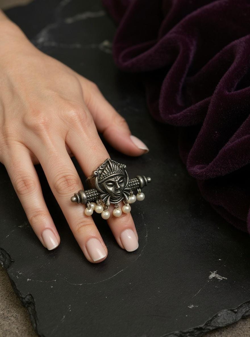 Oxidized German Silver Adjustable Ring: Handmade Boho Tribal Jewelry