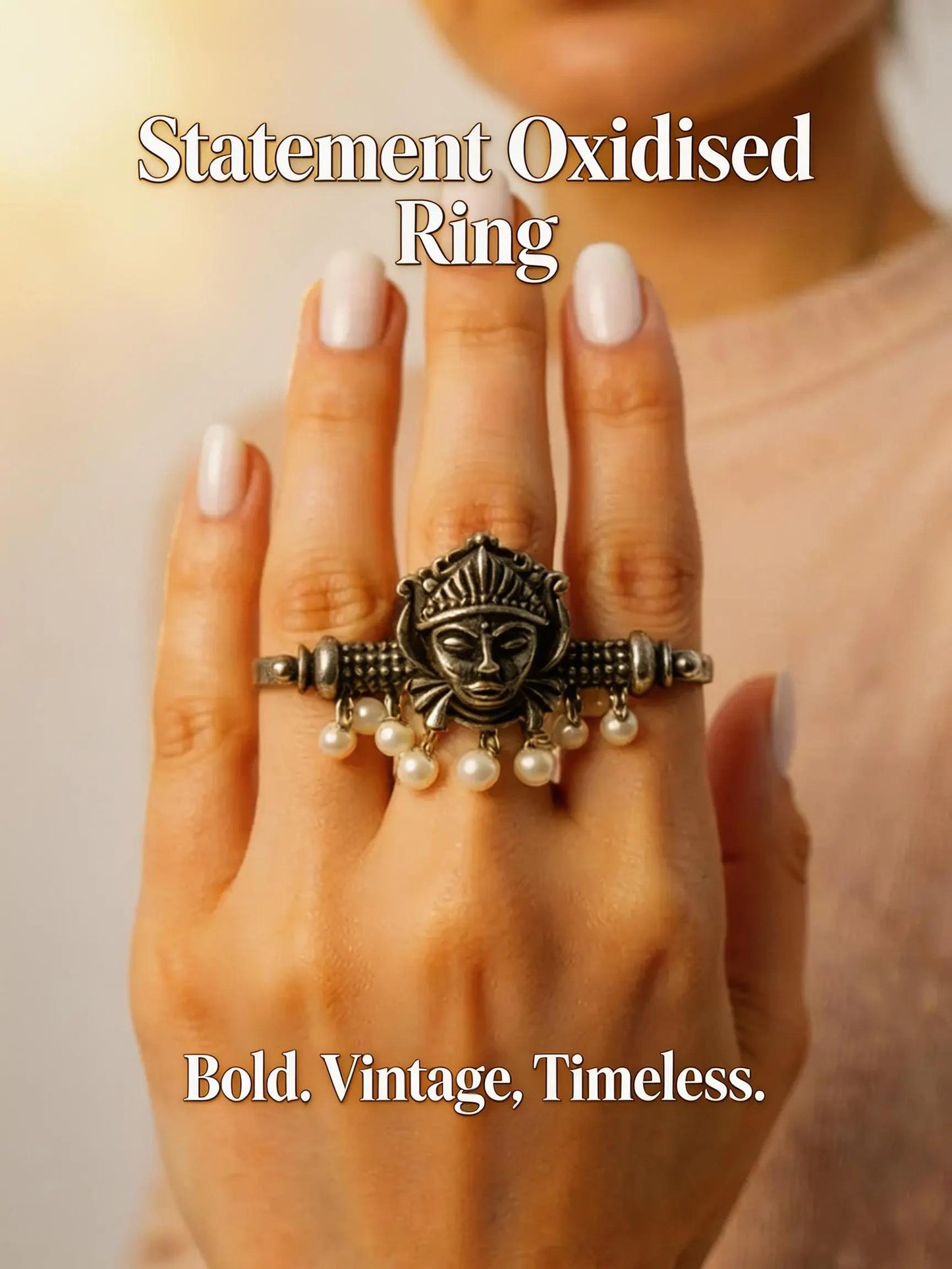 Oxidized German Silver Adjustable Ring: Handmade Boho Tribal Jewelry