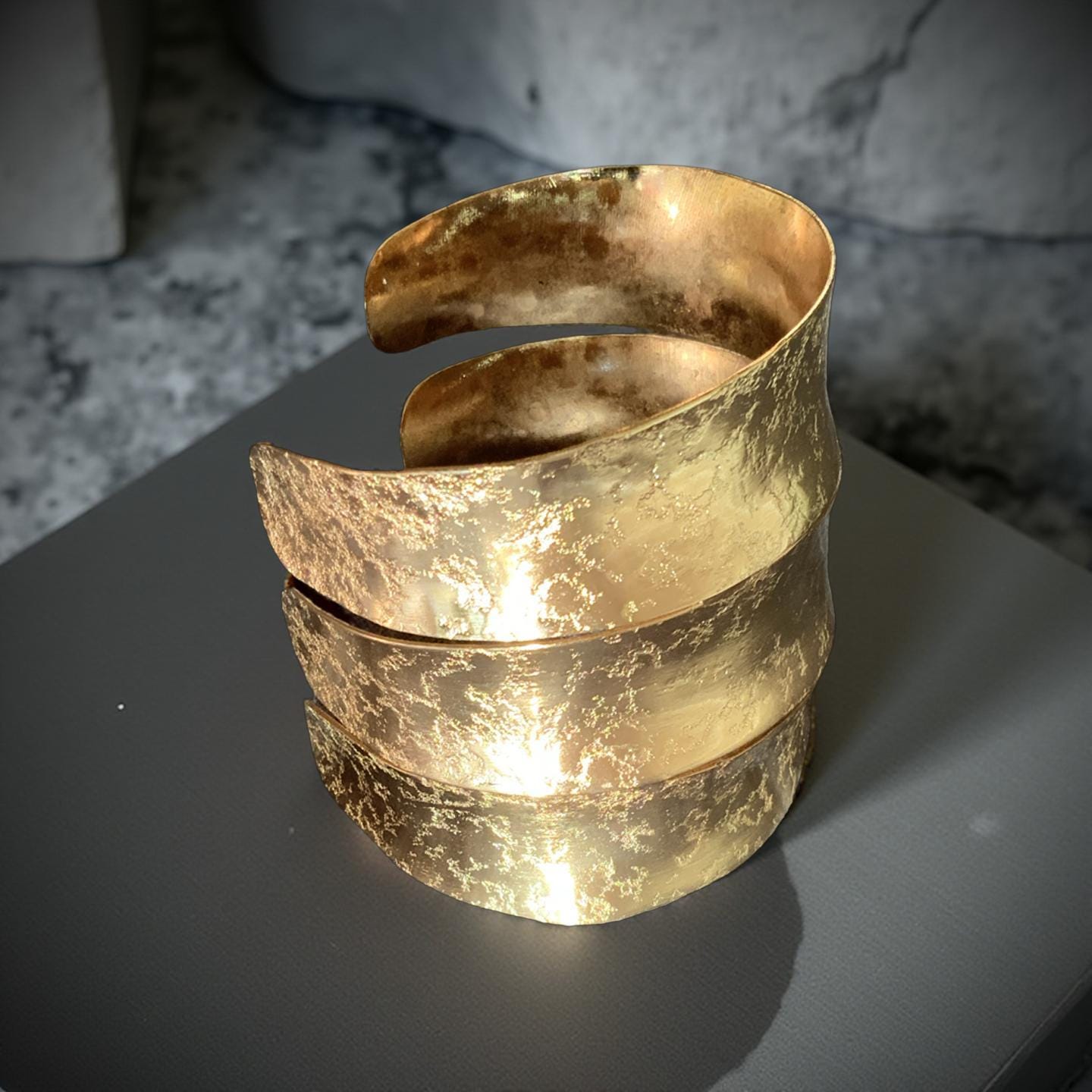 Hammered Gold Cuff Bracelet – Wide Boho Statement Jewelry