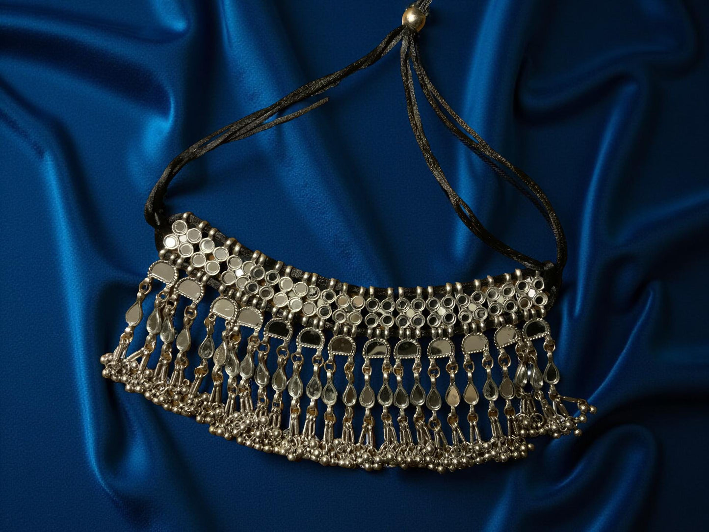 Boho Silver Choker Necklace – Oxidized Dangling Charms & Tassels