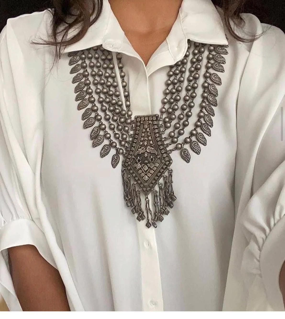 Oxidized Black Layered Bohemian Necklace – Handmade Boho Statement Pendant