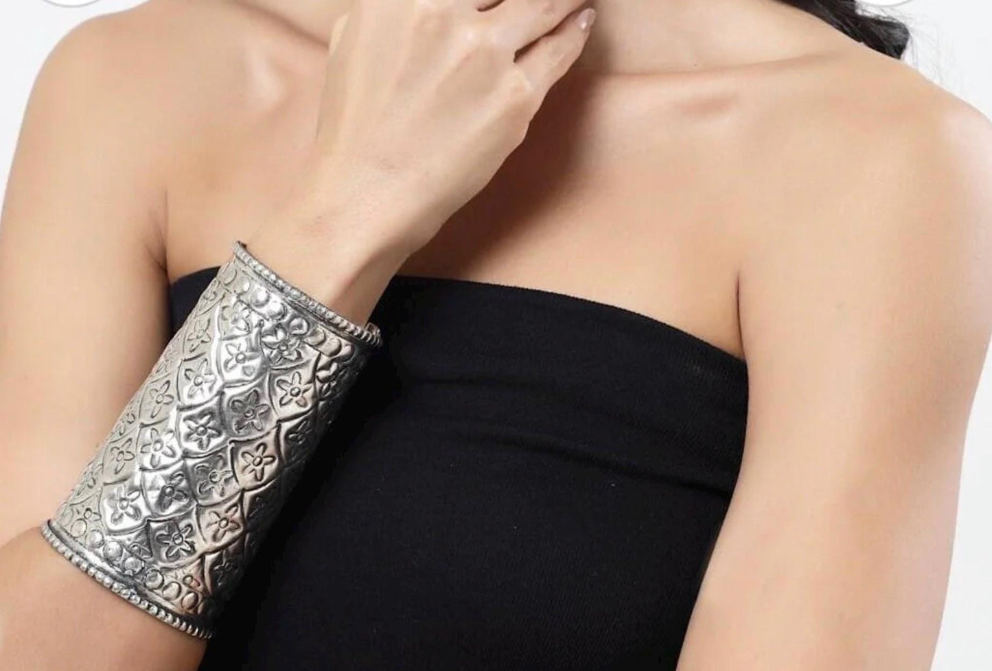 Oxidized Silver Cuff Bracelet, Elongated Bohemian Jewelry