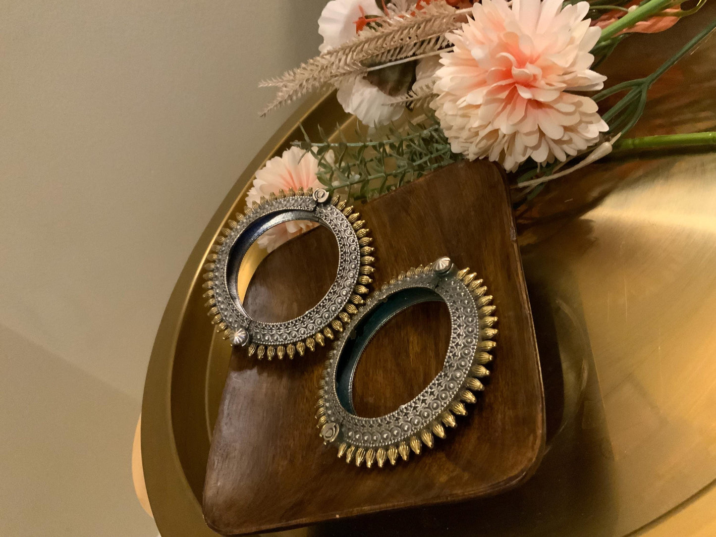 Oxidized Dual Tone Openable Kada: Ethnic Tribal Bangle