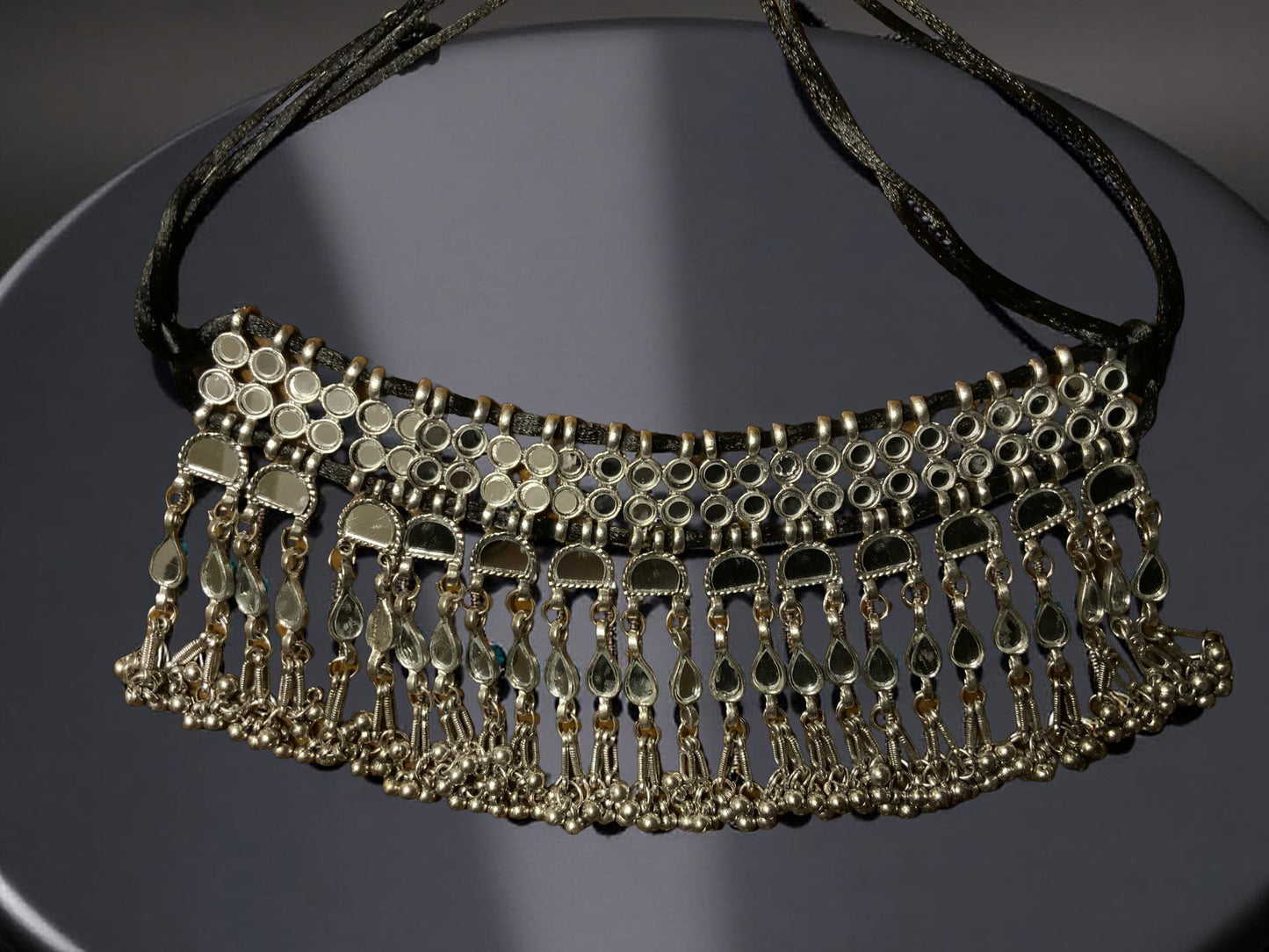 Boho Silver Choker Necklace – Oxidized Dangling Charms & Tassels