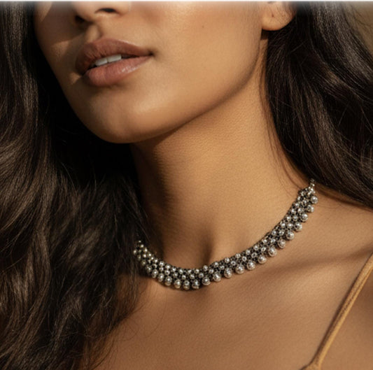 Oxidized Silver Bib Necklace – Handmade Boho Statement Jewelry