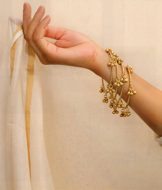 Gold Plated Bangle Bracelet – Boho Statement Cuff, Set of 2