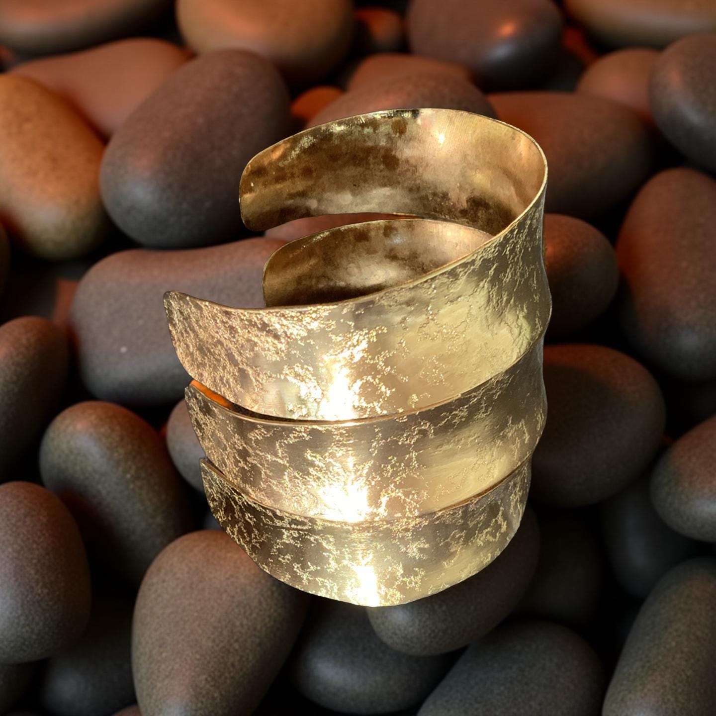 Hammered Gold Cuff Bracelet – Wide Boho Statement Jewelry