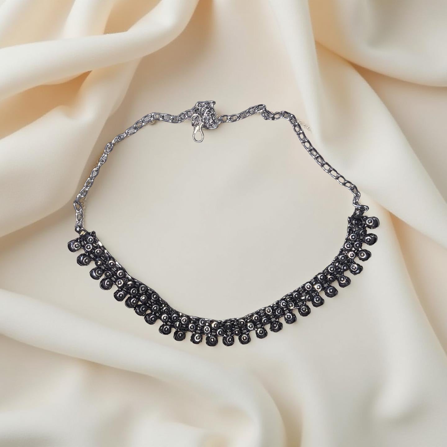 Oxidized Silver Bib Necklace – Handmade Boho Statement Jewelry