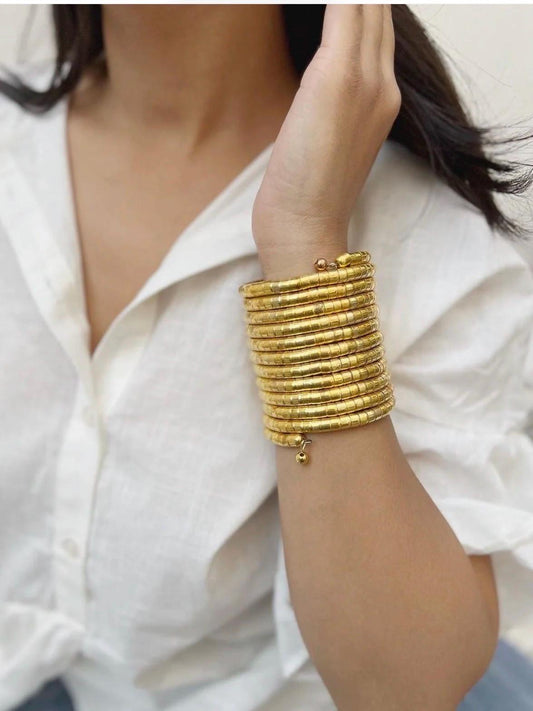 Gold Spiral Stacked Cuff Bracelet – Minimalist Boho Statement Bangle
