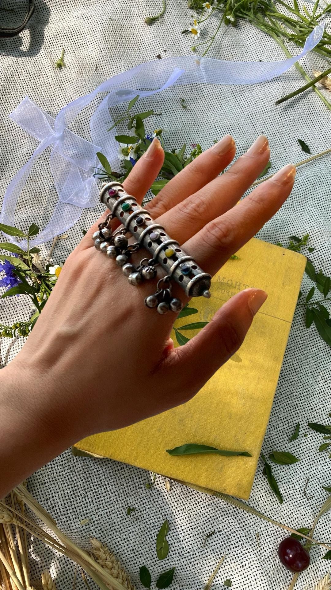 Oxidized German Silver Adjustable Ring: Handmade Boho Tribal Jewelry