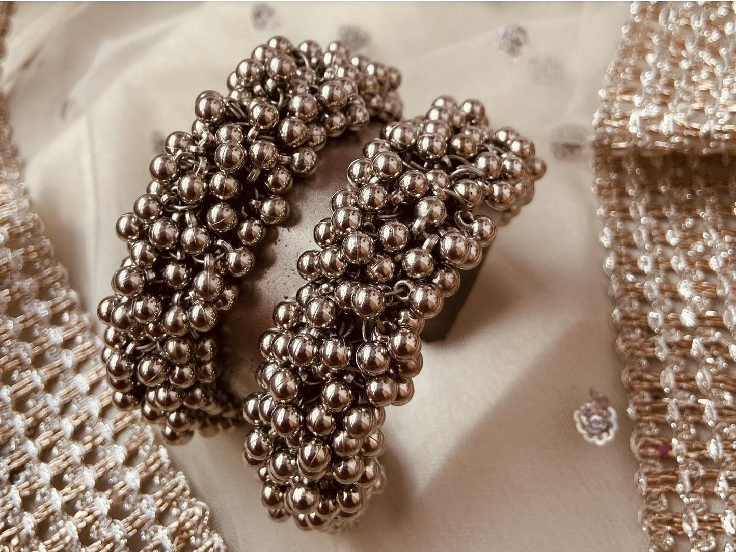 Oxidized German Silver  Ghunroo Kadas| Wide Bracelet