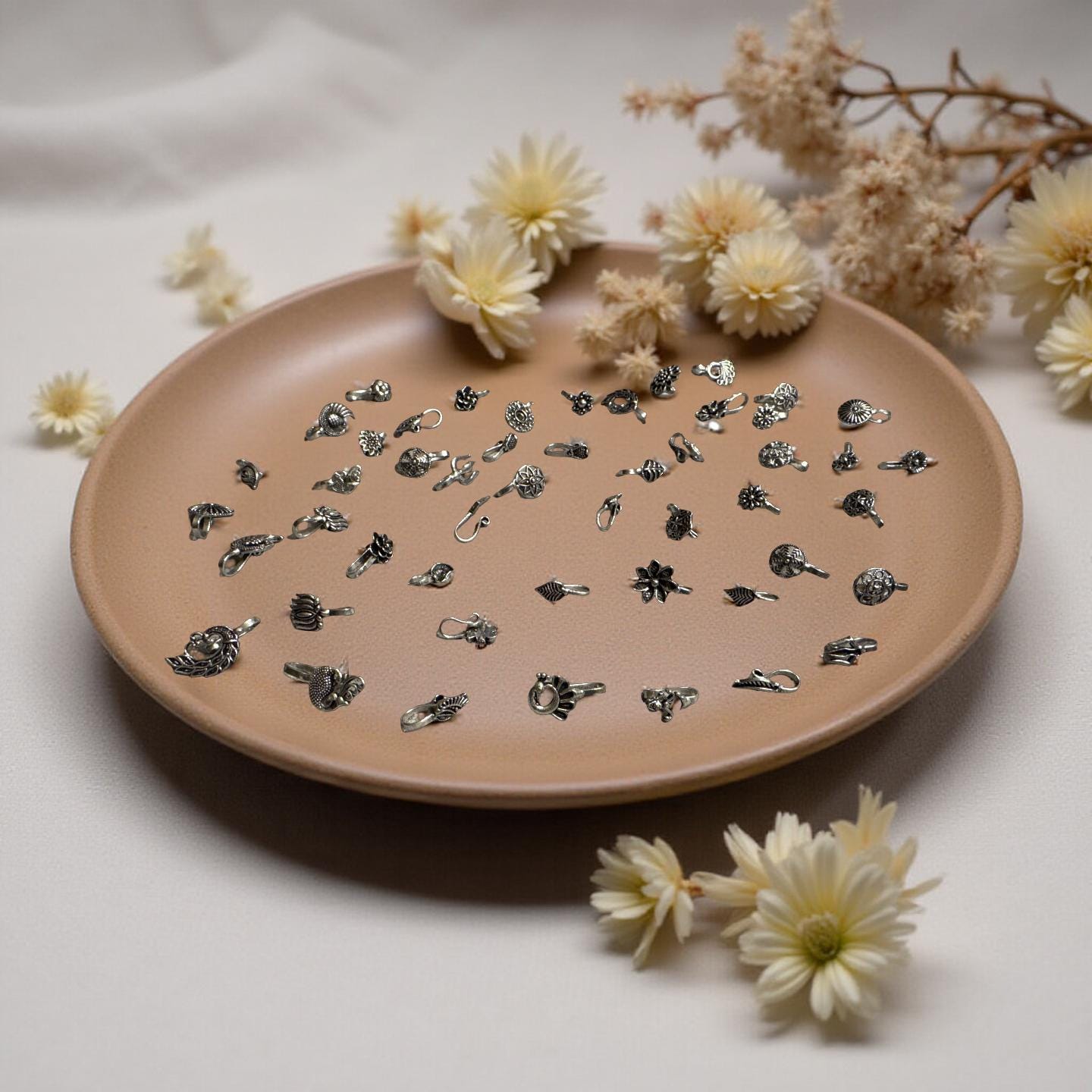 Oxidized Silver Nose Stud – Handmade Tribal Boho Jewelry