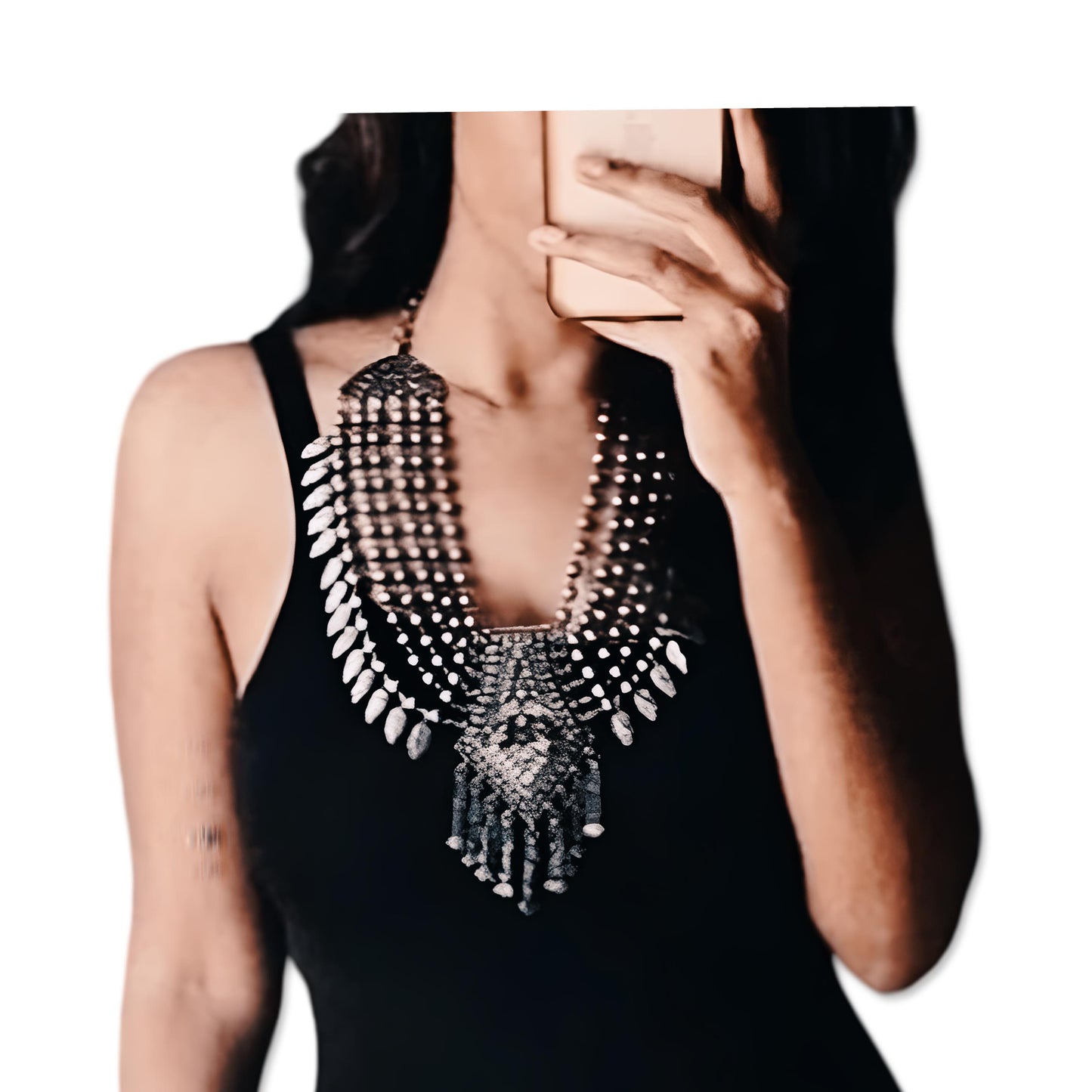 Oxidized Black Layered Bohemian Necklace – Handmade Boho Statement Pendant