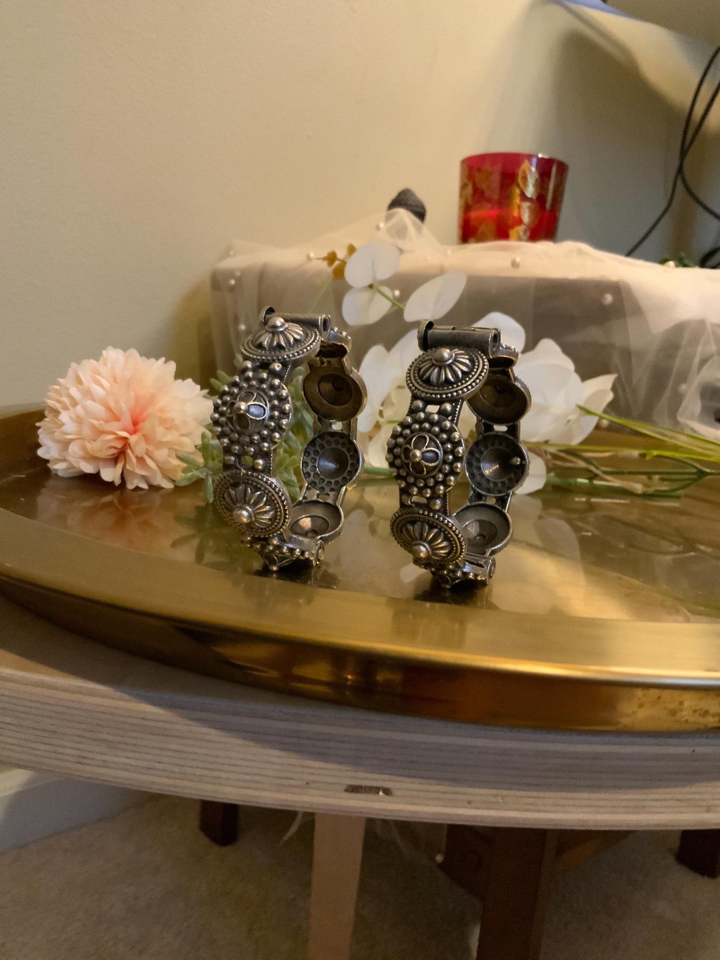 Oxidized Black Floral Kada Bangle: Openable Indian Ethnic Jewelry