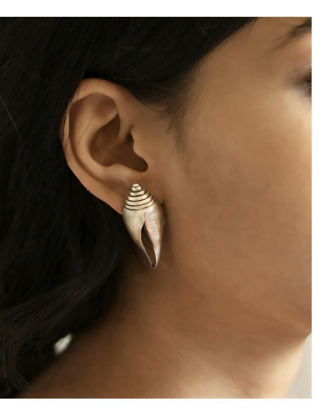 Oxidised Silver Shell Stud Earrings | Handmade Boho Minimalist Jewelry