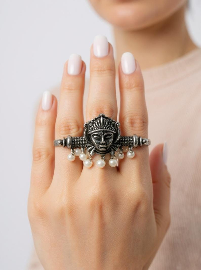 Oxidized German Silver Adjustable Ring: Handmade Boho Tribal Jewelry
