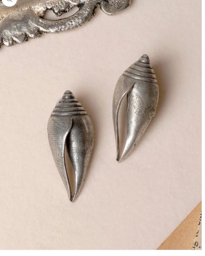 Oxidised Silver Shell Stud Earrings | Handmade Boho Minimalist Jewelry