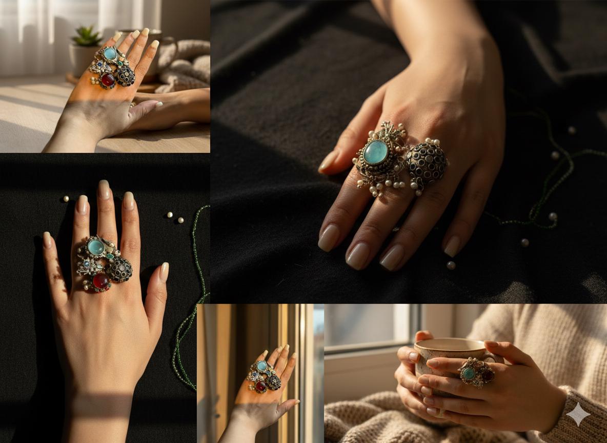 Oxidized German Silver Adjustable Ring – Handmade Boho Statement Jewelry