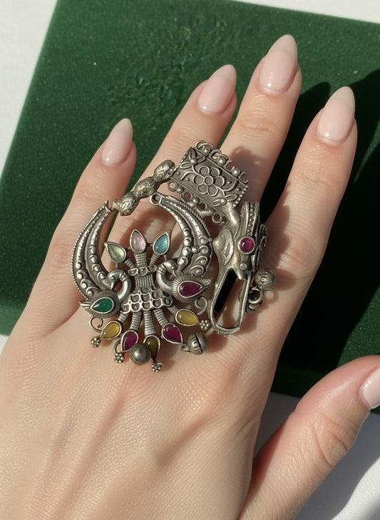 Oxidized German Silver Adjustable Ring: Handmade Boho Tribal Jewelry
