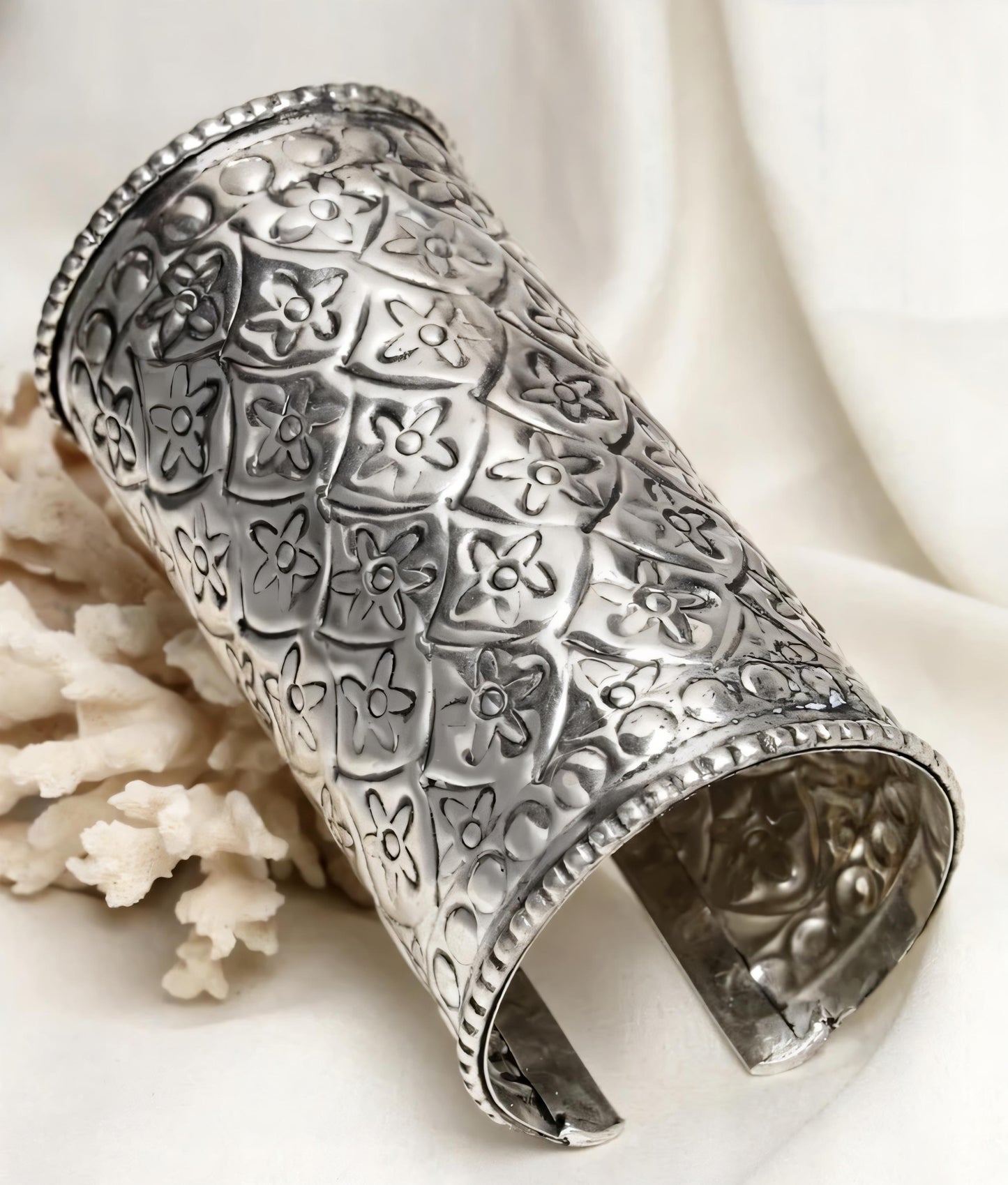 Oxidized Silver Cuff Bracelet, Elongated Bohemian Jewelry