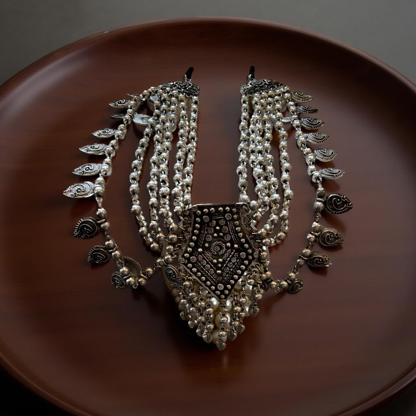 Oxidized Black Layered Bohemian Necklace – Handmade Boho Statement Pendant