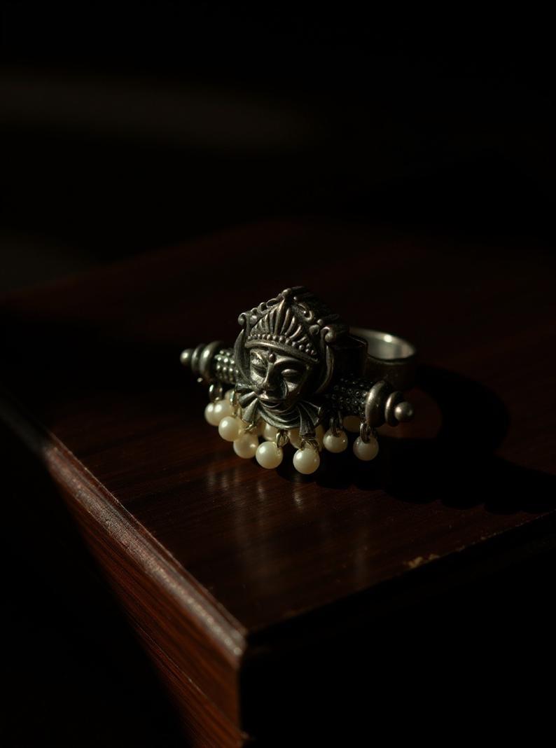 Oxidized German Silver Adjustable Ring: Handmade Boho Tribal Jewelry