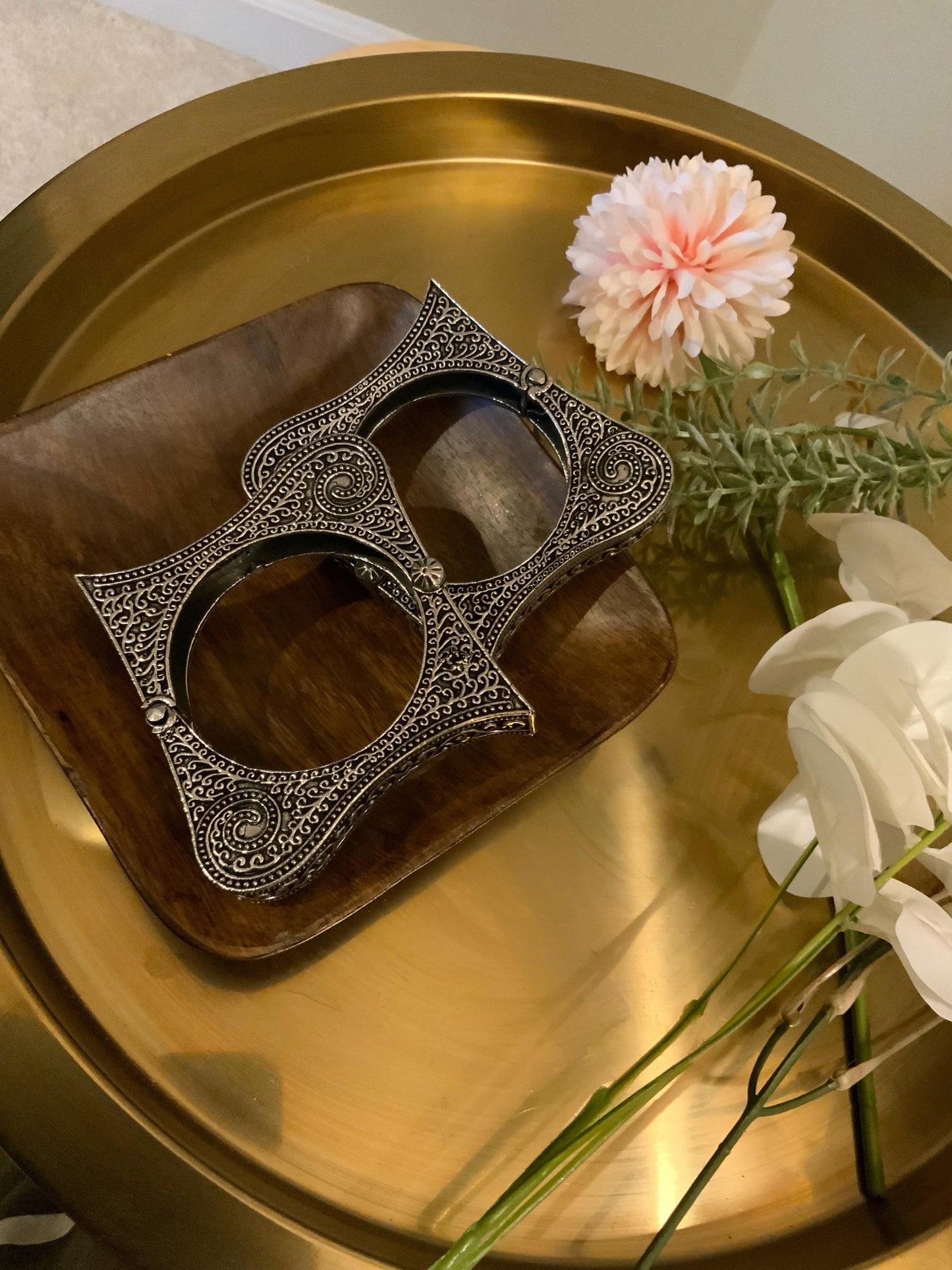 Oxidized Silver Openable Kada: Ethnic Tribal Bangle