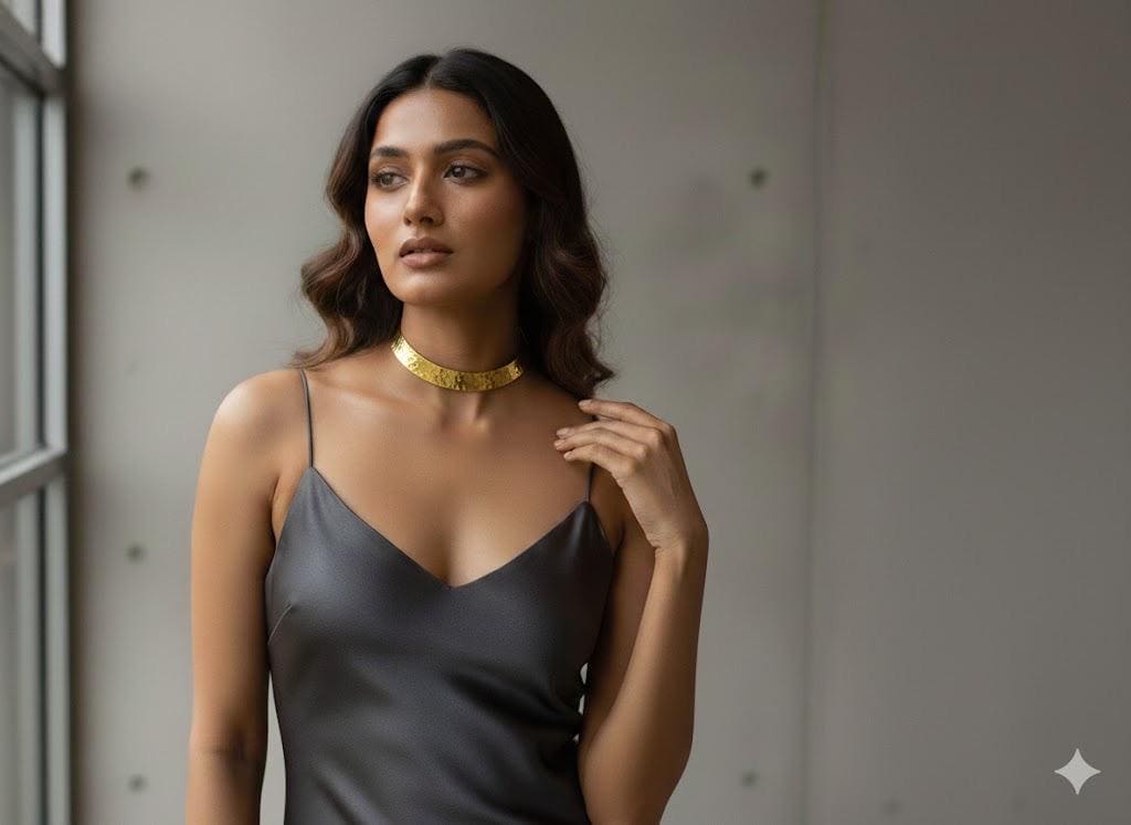 Hammered Gold Hasli Choker | Handmade Tribal Torque Necklace