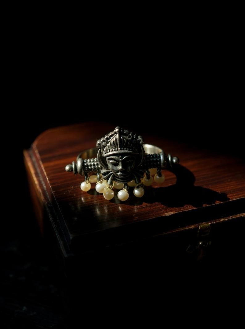 Oxidized German Silver Adjustable Ring: Handmade Boho Tribal Jewelry