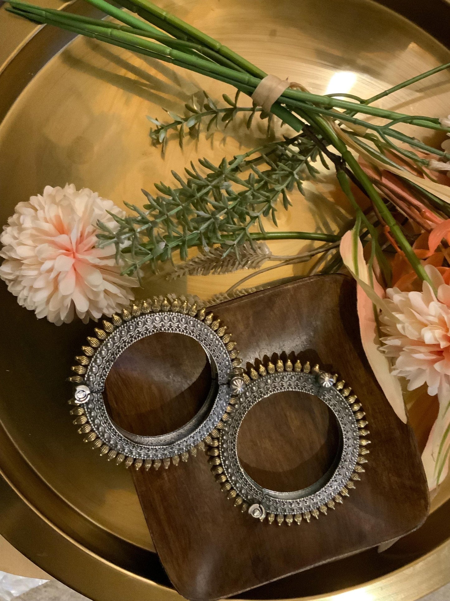 Oxidized Dual Tone Openable Kada: Ethnic Tribal Bangle