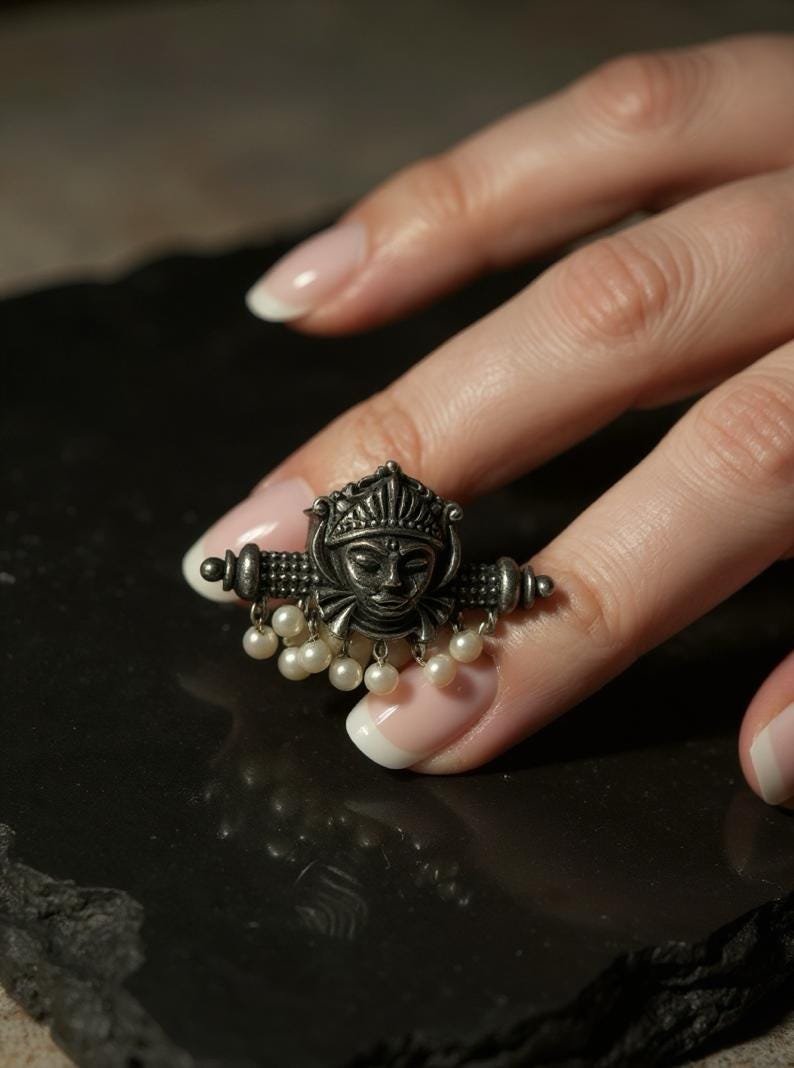 Oxidized German Silver Adjustable Ring: Handmade Boho Tribal Jewelry