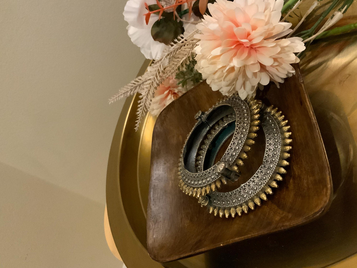 Oxidized Dual Tone Openable Kada: Ethnic Tribal Bangle