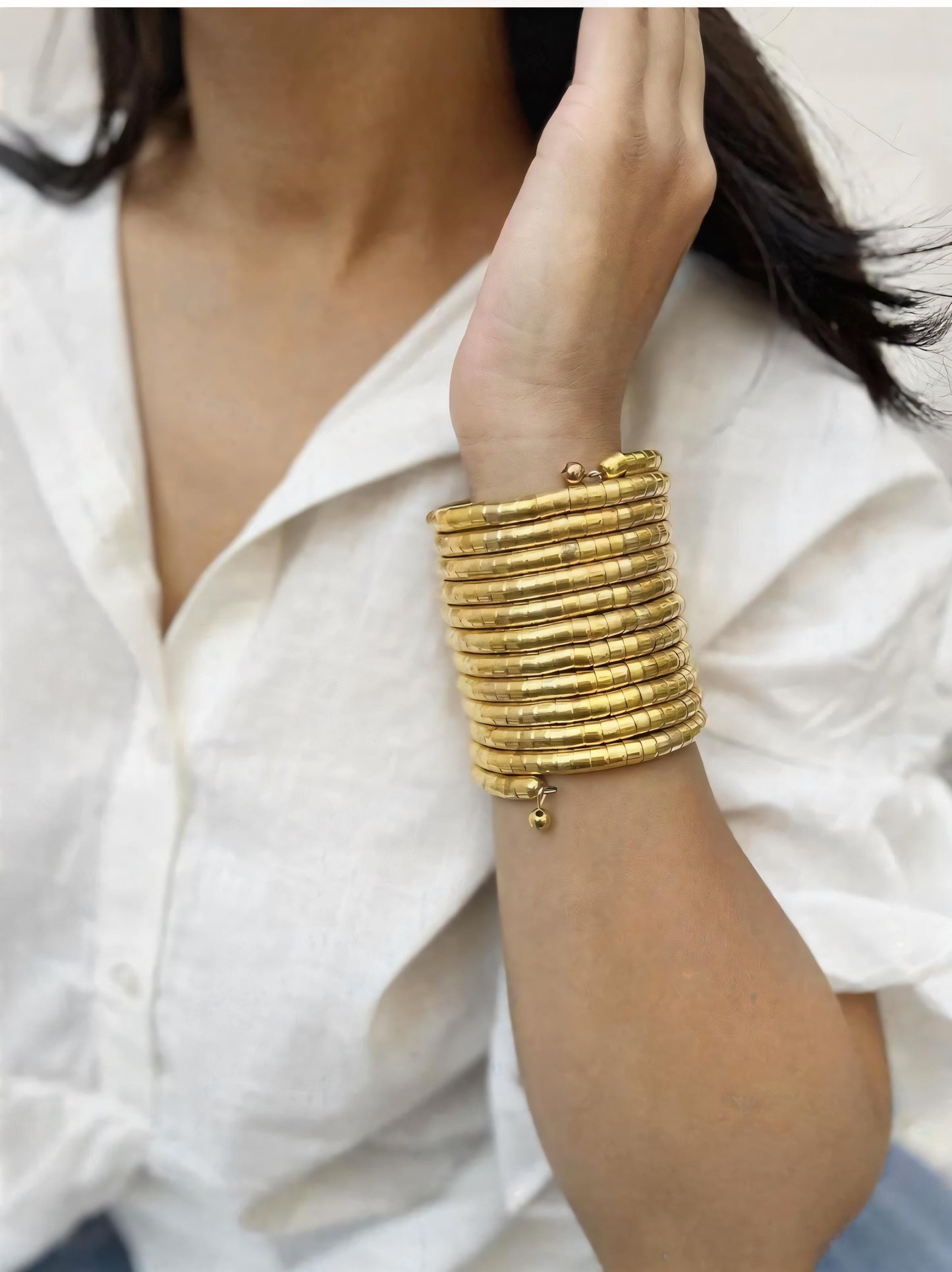 Gold Spiral Stacked Cuff Bracelet – Minimalist Boho Statement Bangle