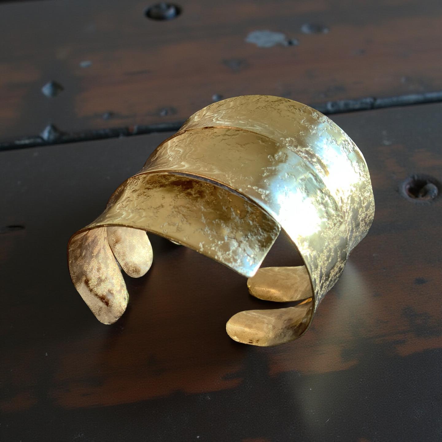 Hammered Gold Cuff Bracelet – Wide Boho Statement Jewelry
